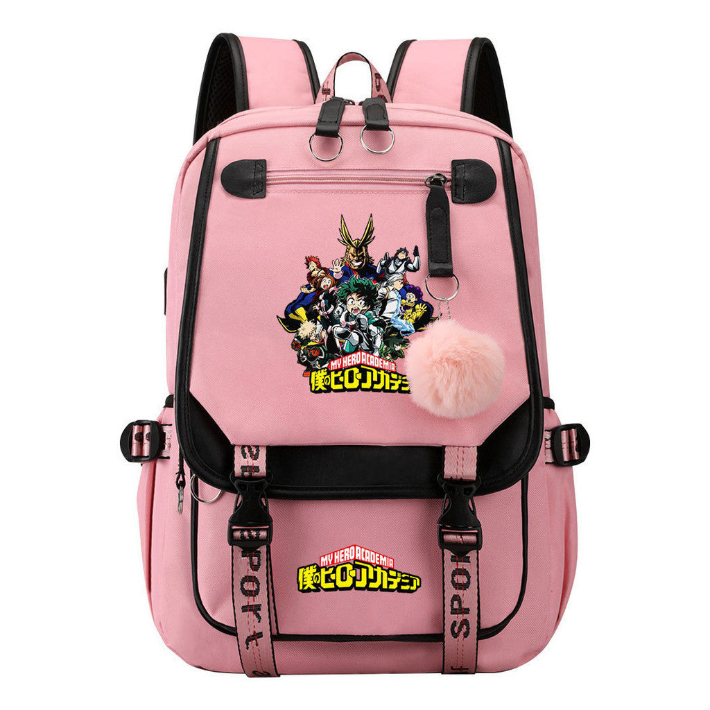 Comics My Heroes Academy Usb Youth Student Backpack Men's And Women's Leisure Ribbon Flip Backpack