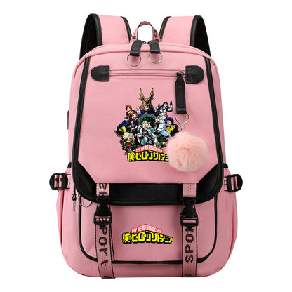 Comics My Heroes Academy Usb Youth Student Backpack Men's And Women's Leisure Ribbon Flip Backpack