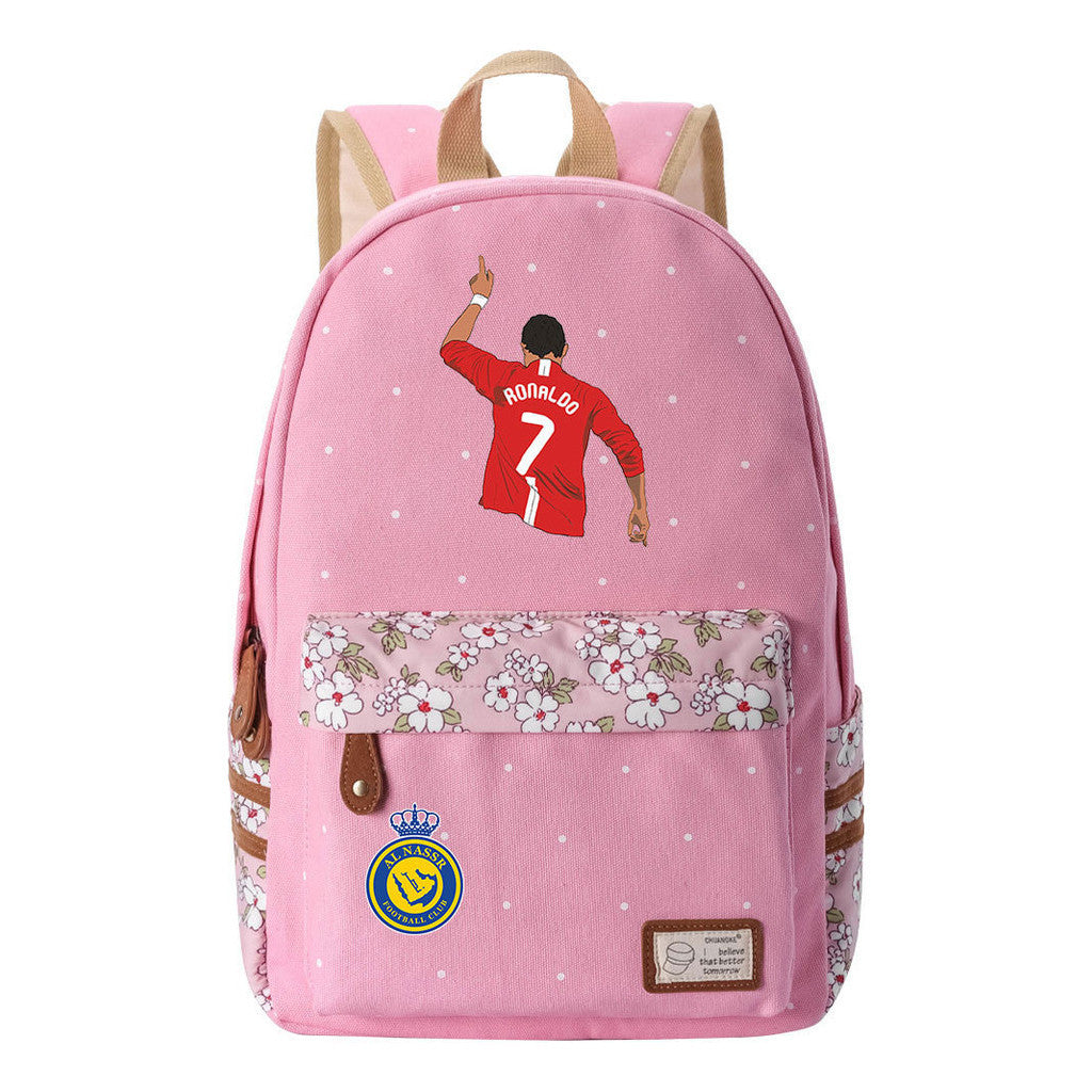 Football Star Cristiano Ronaldo Printed Student Backpack, Floral Casual Backpack