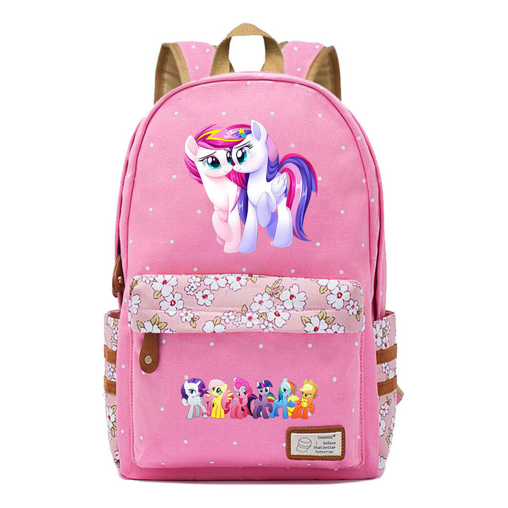 Pony Rainbow Unicorn Student School Bag Fragmented Canvas Girl Backpack