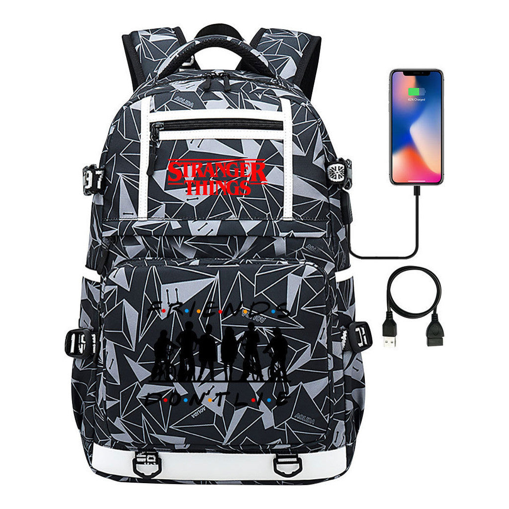 Strange Story Printed Usb Youth Student Backpack For Men And Women's Leisure Travel Backpack