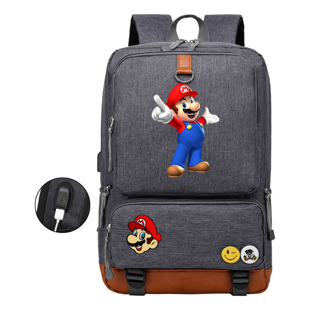 Super Mario Printed Usb Youth Student Backpack For Leisure Travel Backpack