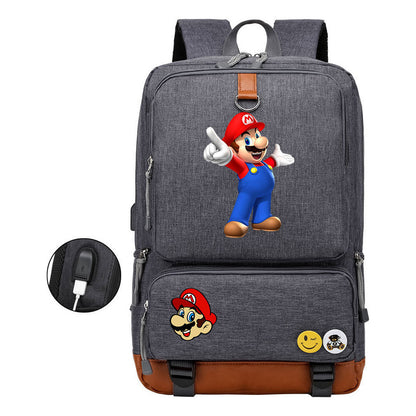 Super Mario Printed Usb Youth Student Backpack For Leisure Travel Backpack