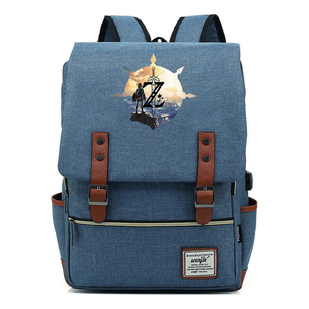 Game Tear Print Of The Kingdom Of Zelda Youth Primary And Secondary School Student Backpack Usb Men's And Women's Leisure Backpack