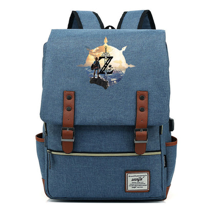 Game Tear Print Of The Kingdom Of Zelda Youth Primary And Secondary School Student Backpack Usb Men's And Women's Leisure Backpack