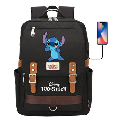 Anime Star Baby Stitch Printed Youth Student School Bag Casual Magnetic Buckle Backpack