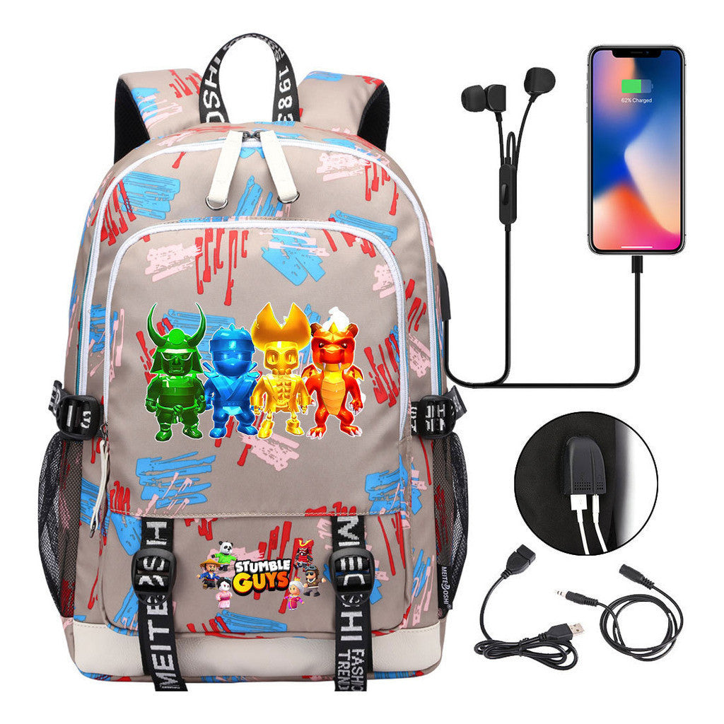 Printed Youth Student Backpack Usb Casual Backpack
