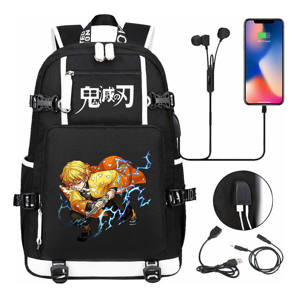 Cartoon Printed Usb Large Capacity Youth Student Backpack For Men And Women's Leisure Travel Backpack