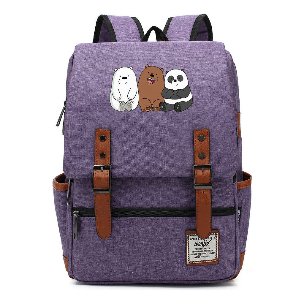 Cartoon Cute Three Bears Printed Youth School Bag For Men And Women Leisure Belt Buckle Classic Backpack