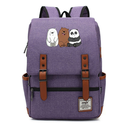 Cartoon Cute Three Bears Printed Youth School Bag For Men And Women Leisure Belt Buckle Classic Backpack