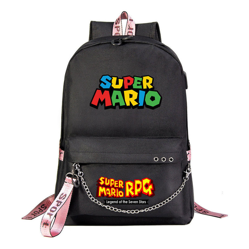 Super Mario Printed Usb Youth Student Backpack For Leisure Travel Backpack
