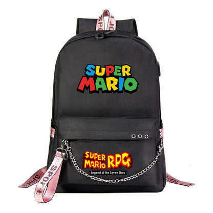 Super Mario Printed Usb Youth Student Backpack For Leisure Travel Backpack