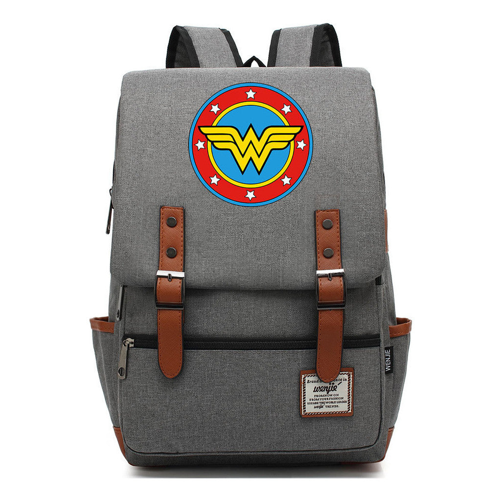 Anime Wonder Woman Printed Youth Student School Bag Men's And Women's Leisure Belt Buckle Backpack