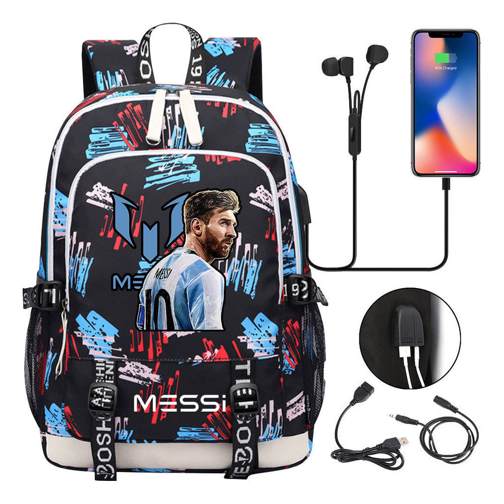 Sports Football Star Usb Youth Student Backpack For Men And Women's Leisure Sports Backpack