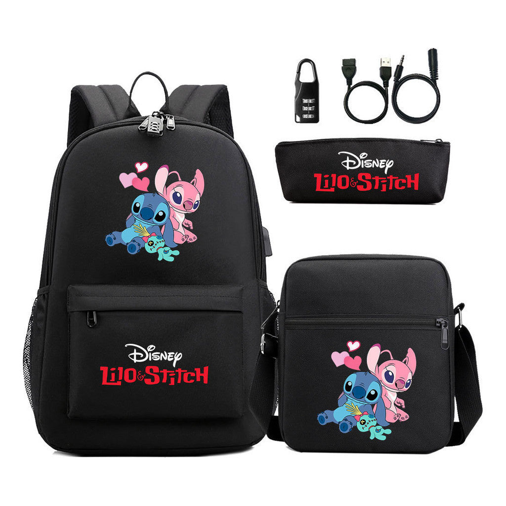 Interstellar Baby Stitch Usb Password Lock Youth Student Backpack 3-piece Set For Men And Women Backpacks