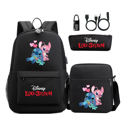 Interstellar Baby Stitch Usb Password Lock Youth Student Backpack 3-piece Set For Men And Women Backpacks