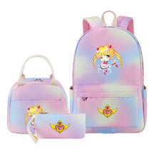 Anime Beauty Girl Warrior Girls School Bag Lunch Bag Three Piece Set Backpack Set