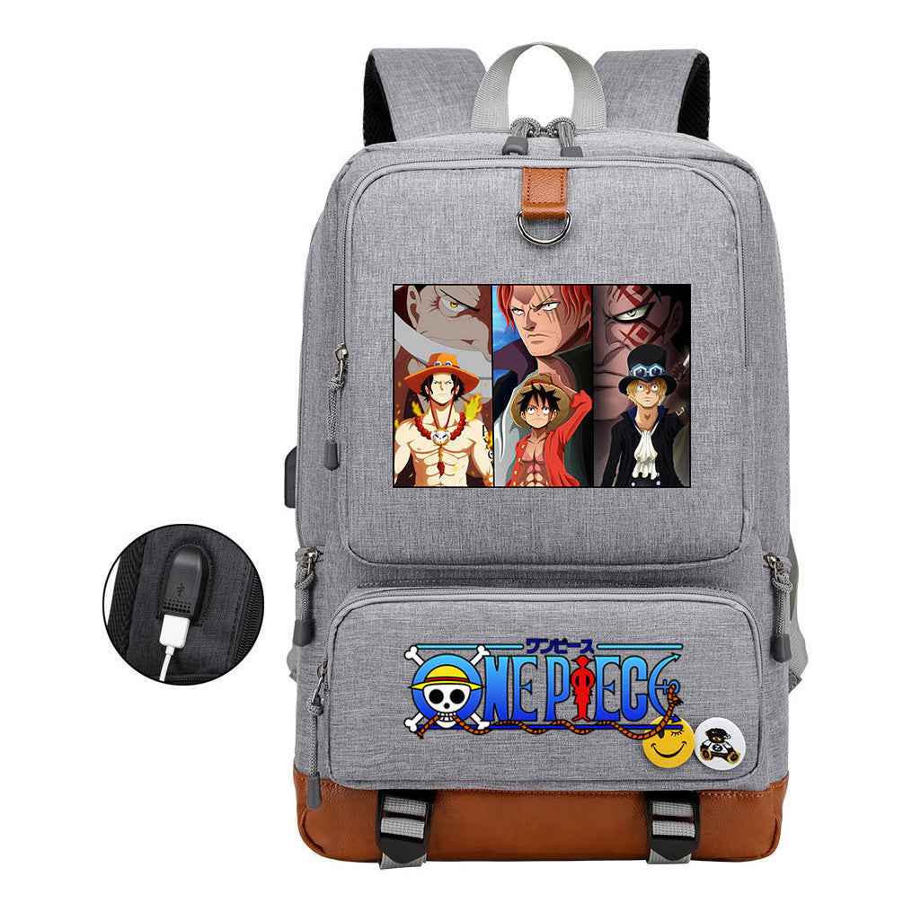 Cartoon Pirate King Printed Usb Student Backpack Leisure Travel Backpack