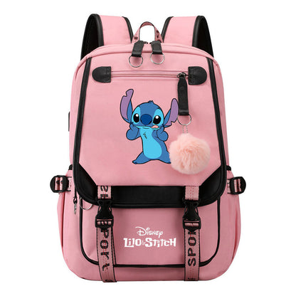 Interstellar Baby Stitch Usb Backpack For Boys And Girls Casual Woven Strap Flip Backpack