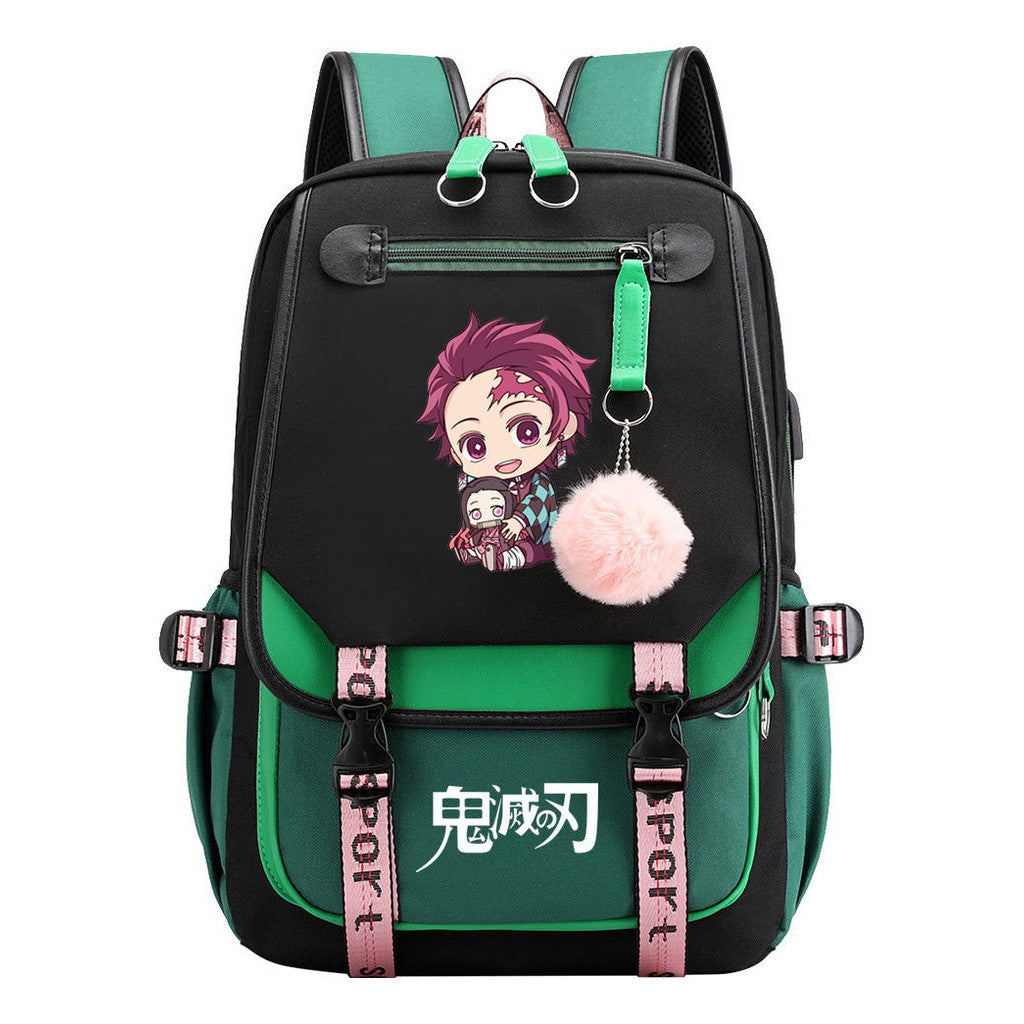 Cartoon Fashion Usb Youth Student Backpack Men's And Women's Leisure Ribbon Flip Backpack