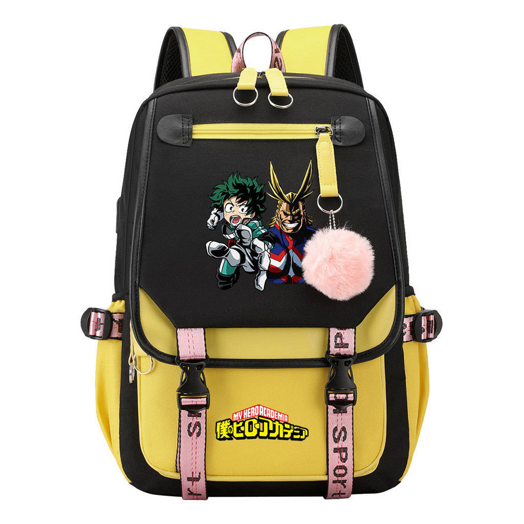 My Heroes Academy Usb Student Backpack For Boys And Girls, Casual Weaving Ribbon Flip Back Backpack