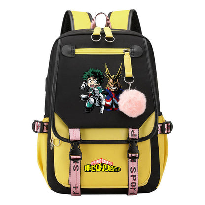 My Heroes Academy Usb Student Backpack For Boys And Girls, Casual Weaving Ribbon Flip Back Backpack