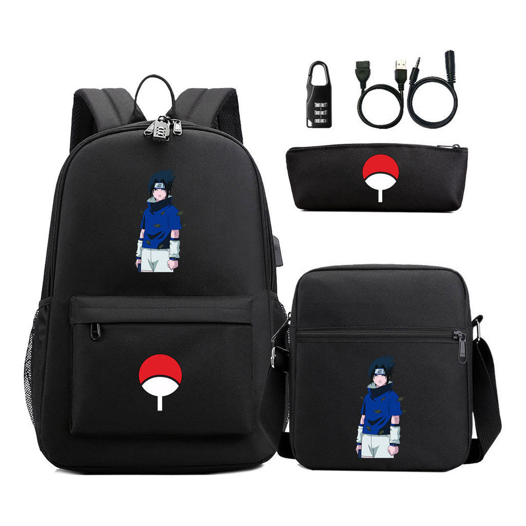 Naruto Usb Password Lock Student Backpack Three Piece Set Backpack Set