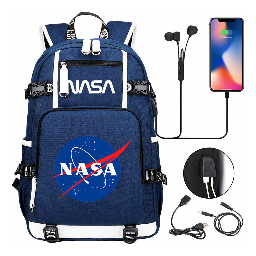 Nasa Fashion Printed Usb Student Backpack For Leisure Travel Backpack