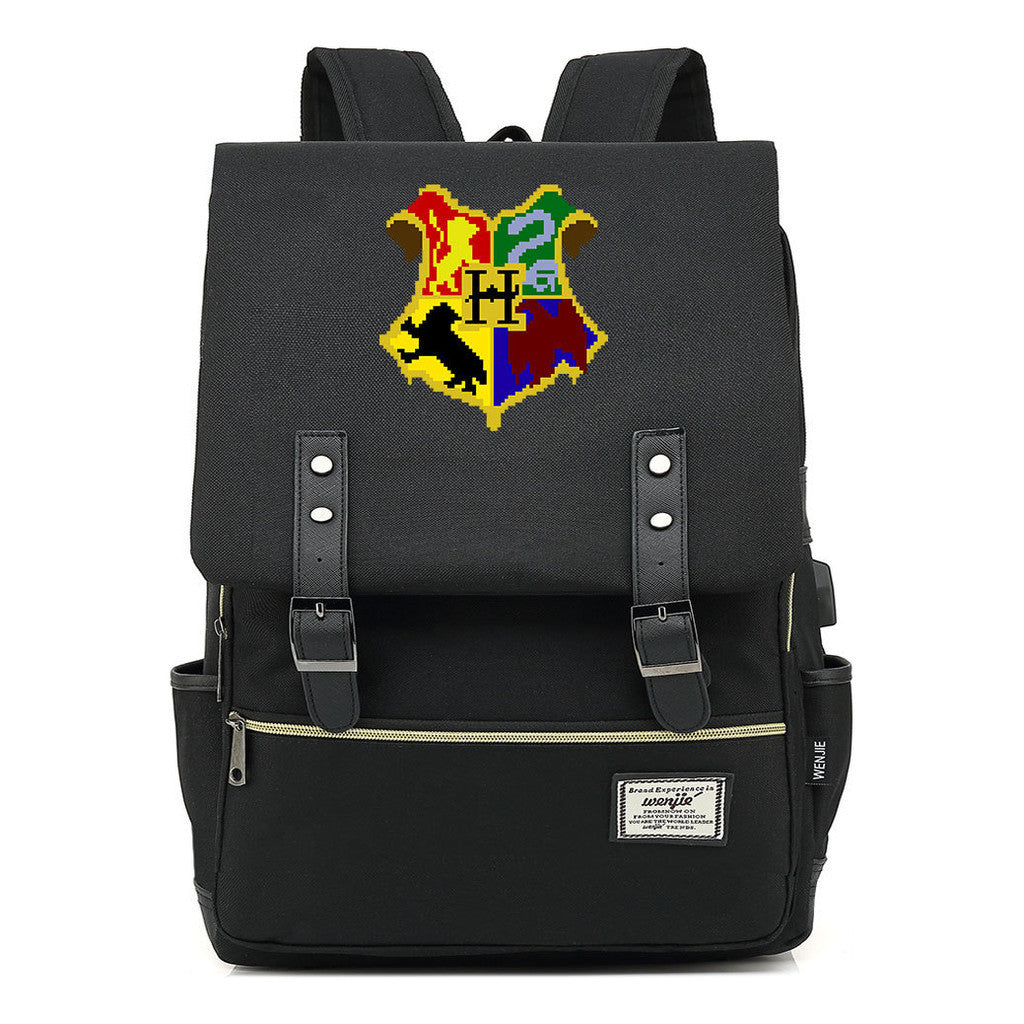 School Of Witchcraft And Wizardry Youth Backpack Usb Leisure Belt Buckle Backpack