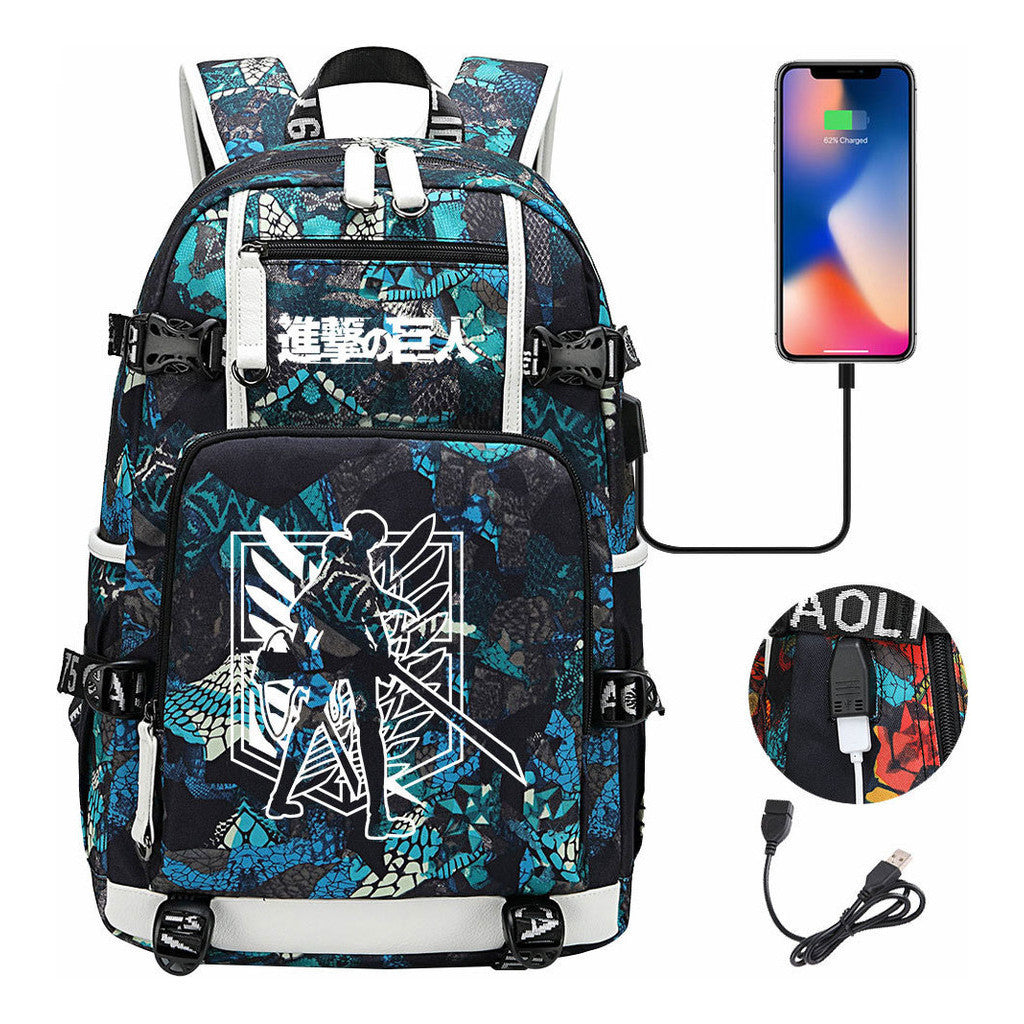 The Giant Of Manga Attack Usb Youth Student Backpack For Men And Women's Leisure Travel Backpack