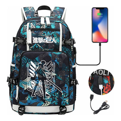 The Giant Of Manga Attack Usb Youth Student Backpack For Men And Women's Leisure Travel Backpack