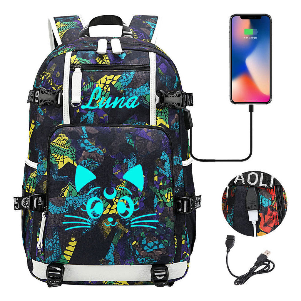 Beautiful Girl Warrior Usb Schoolbag For Young Students Men And Women Travel Backpack