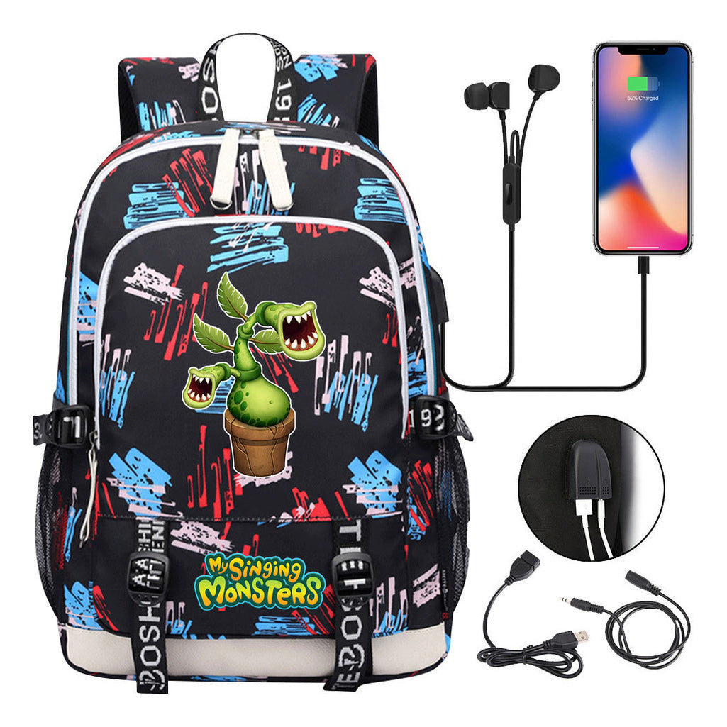 Monster Concert Printed Student Backpack Usb Leisure Backpack
