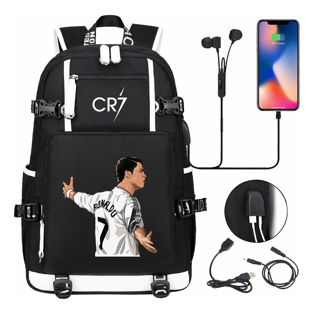 Football Dribbling Star Cristiano Ronaldo Printed Usb Large Capacity Youth Student Backpack For Men And Women's Leisure Travel Backpack