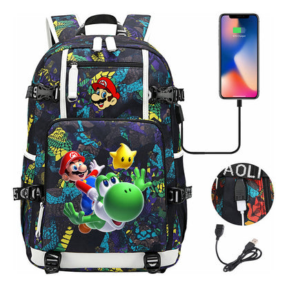 Super Mario Printed Teenage Student Backpack With Large Capacity Leisure Travel Backpack