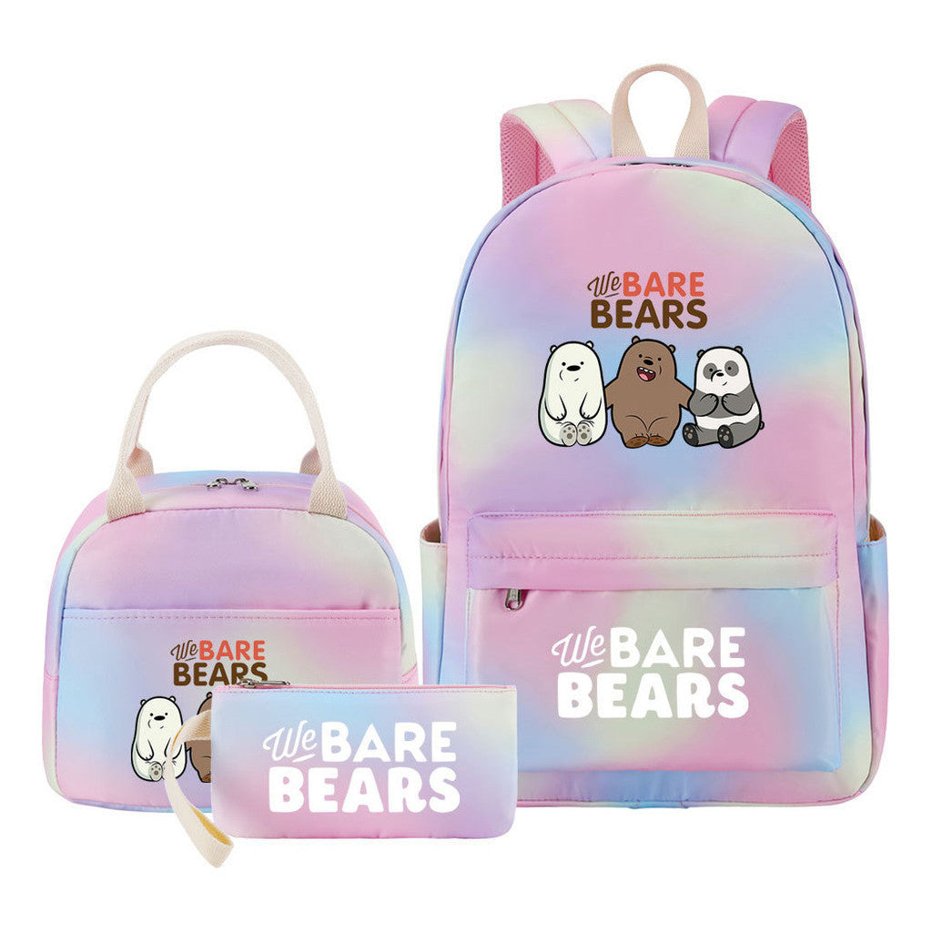 Cartoon Cute Three Bears Youth Student Girls School Bag Lunch Bag Three Piece Set Backpack Set