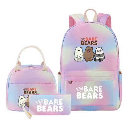 Cartoon Cute Three Bears Youth Student Girls School Bag Lunch Bag Three Piece Set Backpack Set