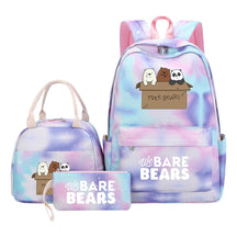 Cartoon Cute Three Bears Youth Student Girls School Bag Lunch Bag Three Piece Set Backpack Set
