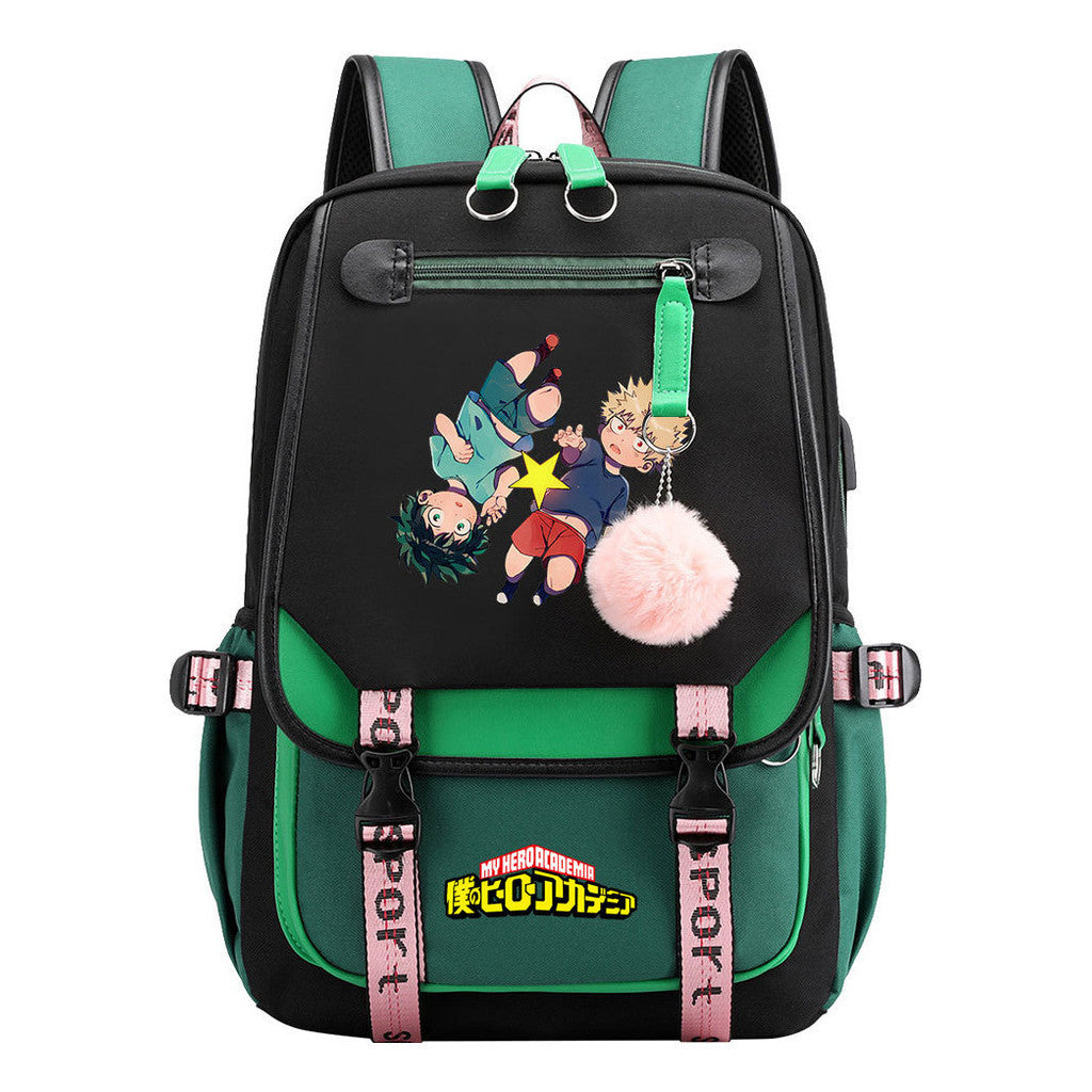 My Heroes Academy Usb Student Backpack, Casual Woven Strap Flip Back Backpack