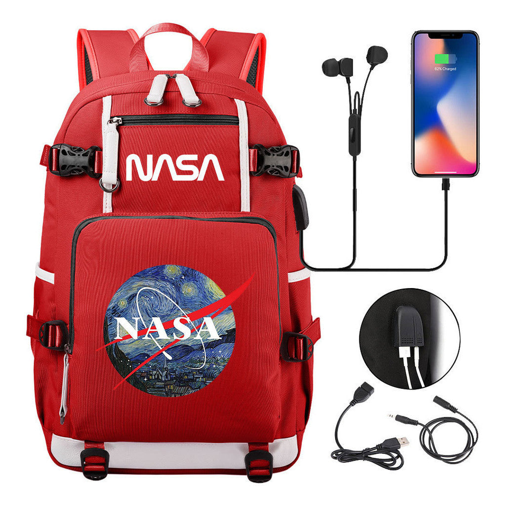 Nasa Fashion Printed Student Backpack With Large Capacity Leisure Travel Backpack