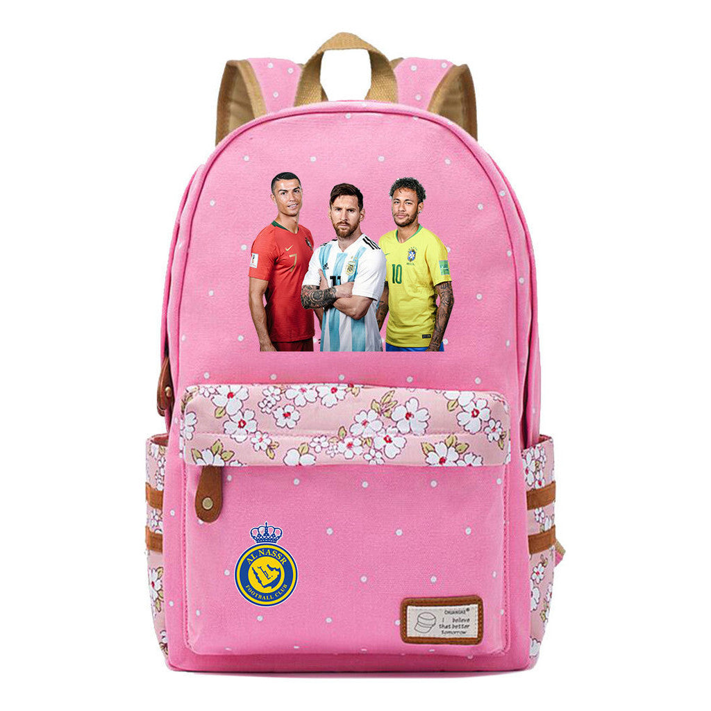 Football Star Cristiano Ronaldo Printed Student Backpack, Floral Casual Backpack