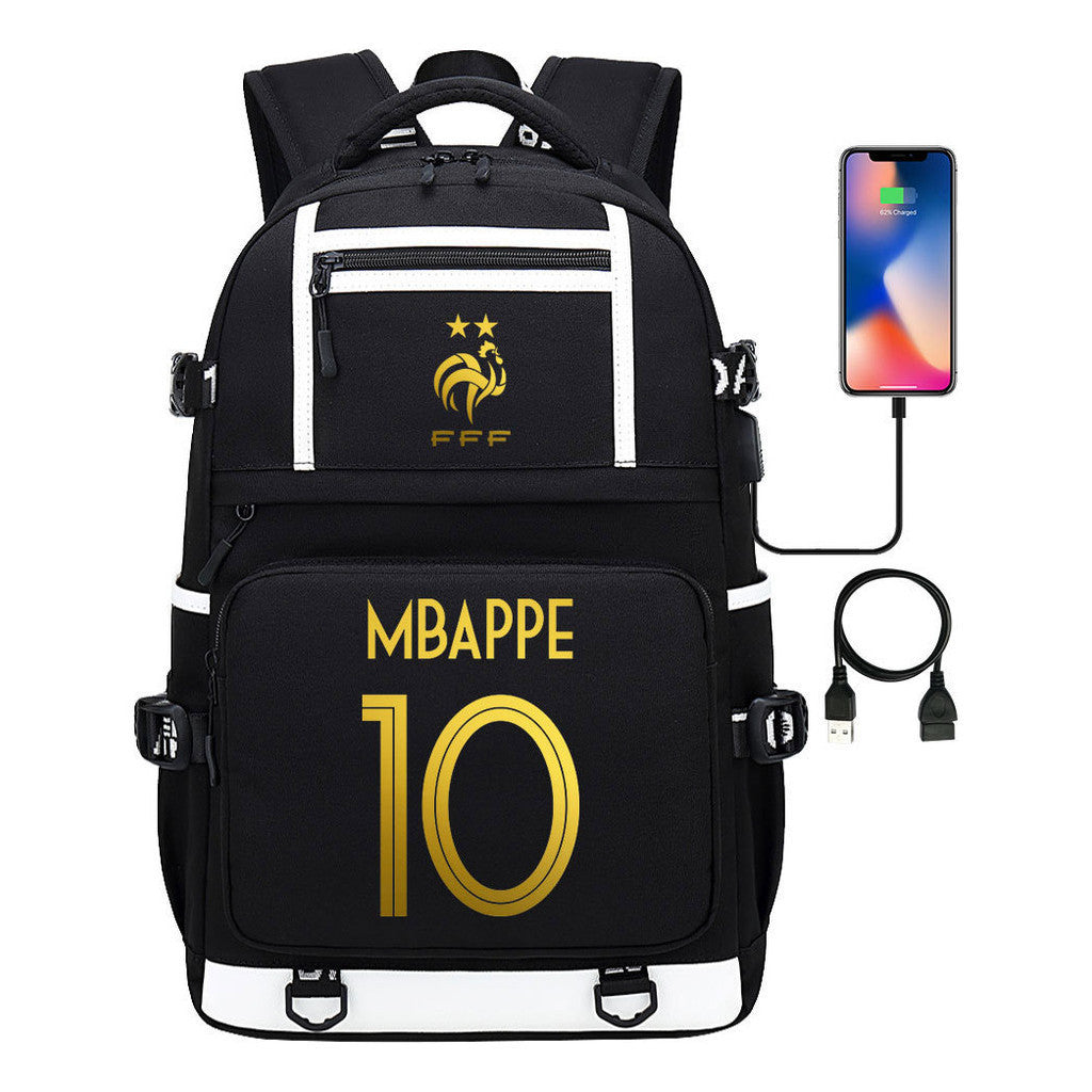 Golden Football Star Mbappe Usb Youth Student Backpack Backpack Leisure Travel Backpack