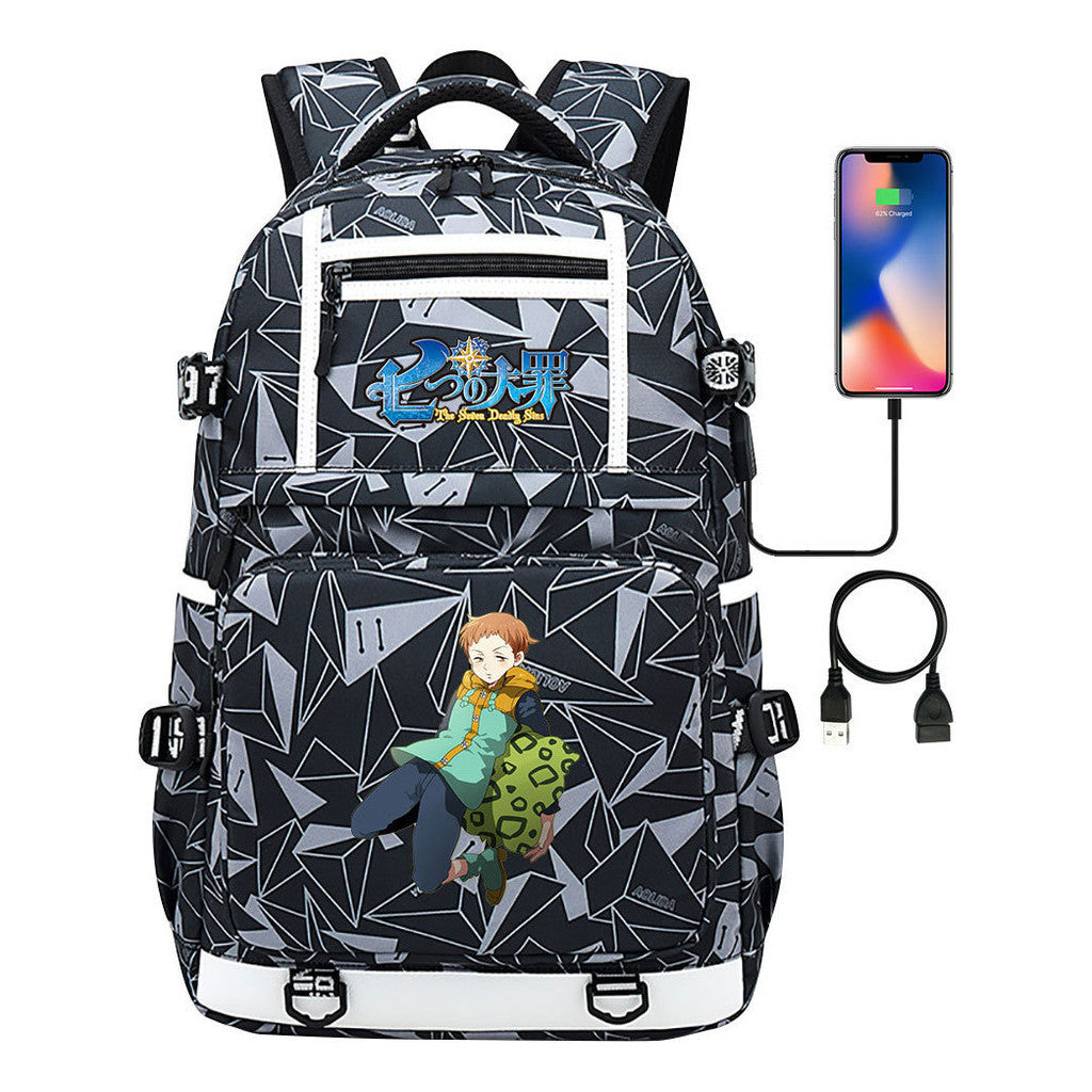 Seven Major Crimes In Comics, Printed Usb Youth Student Backpack, Men's And Women's Leisure Travel Backpack