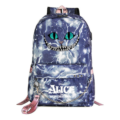 Cheshire Cat Alice's Adventure In Wonderland Youth School Bag Men's And Women's Leisure Weaving Strap Backpack