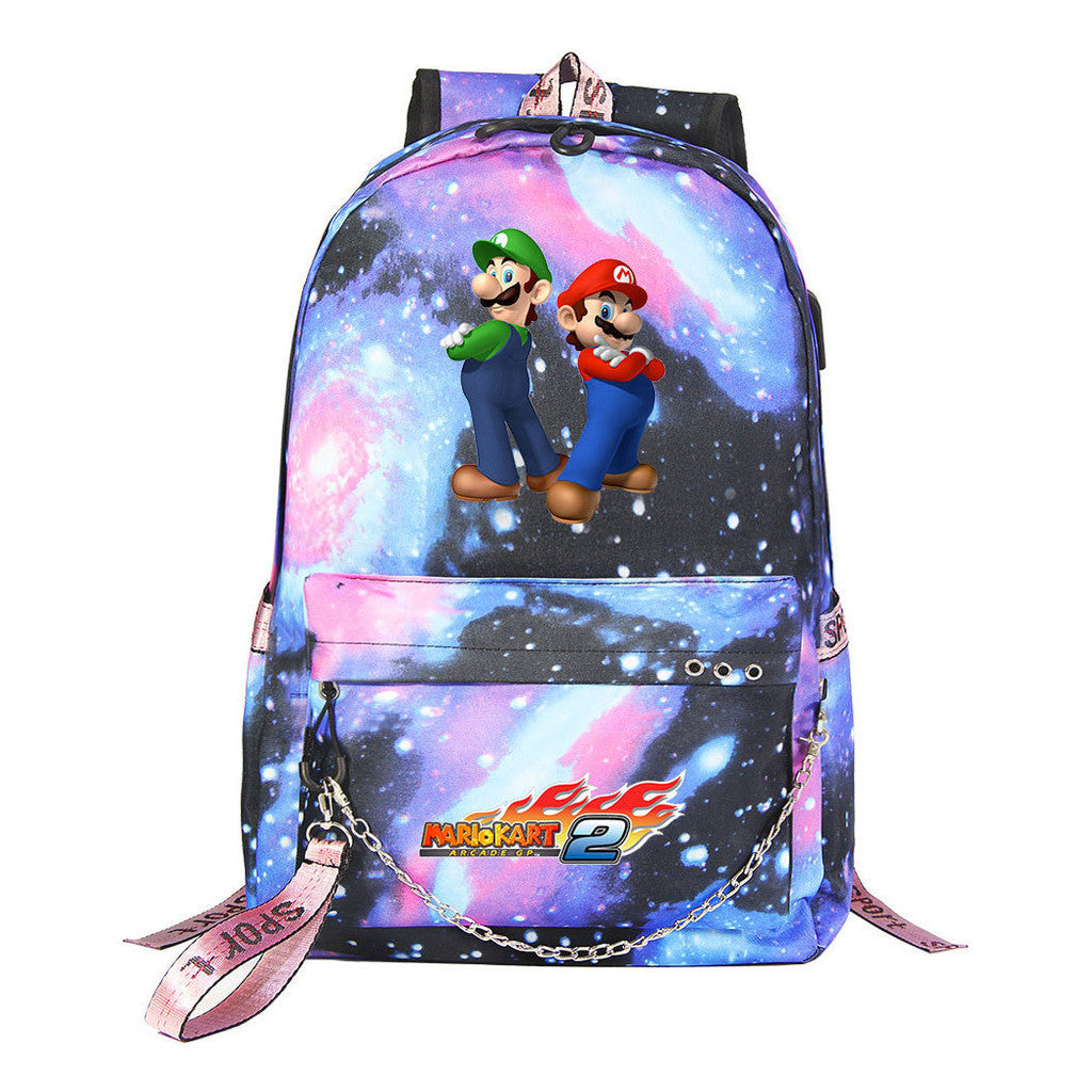 Super Mario Printed Teenage Student Backpack For Men And Women With Casual Woven Straps Backpack
