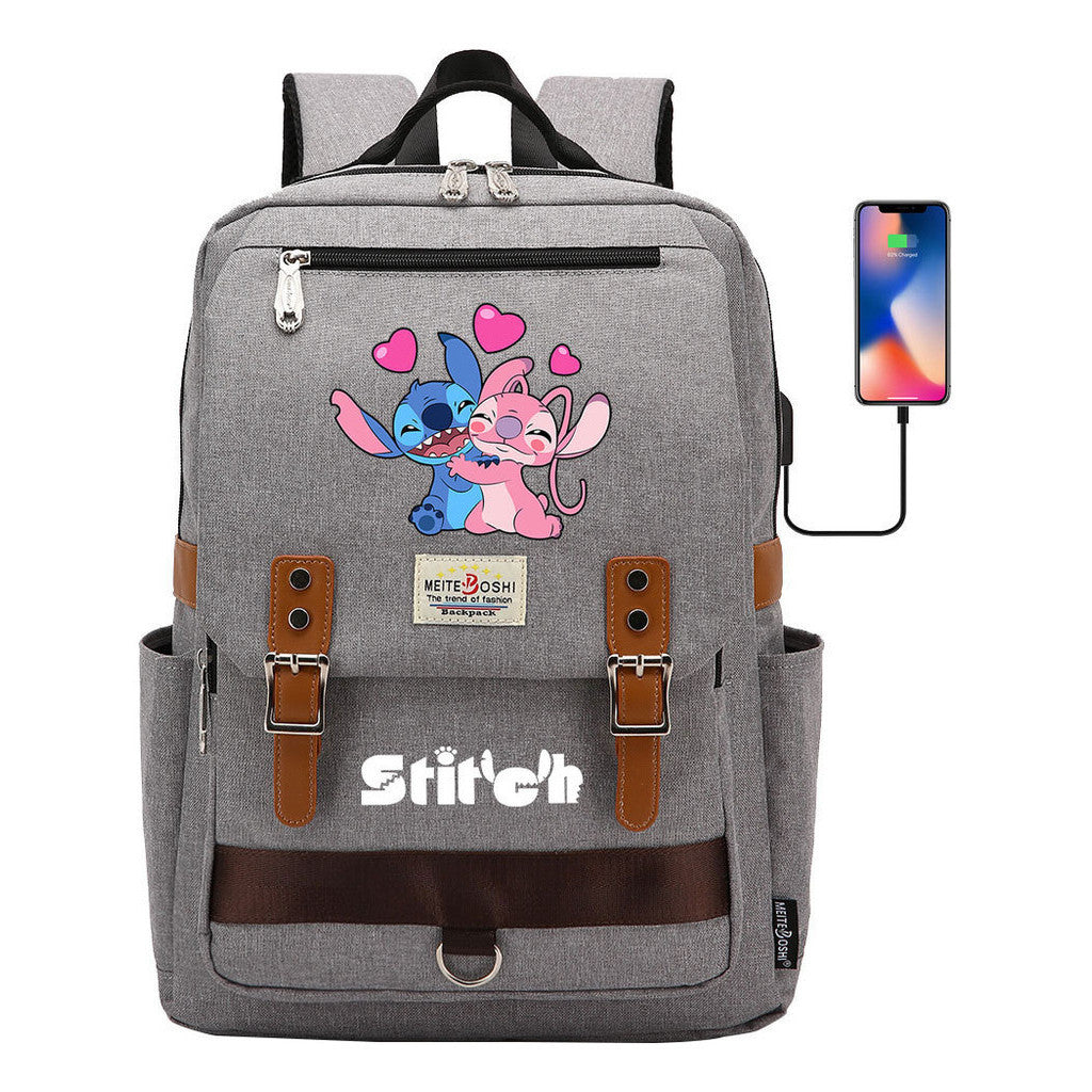 Anime Star Baby Stitch Printed Student Backpack For Men And Women With Casual Magnetic Buckle Backpack