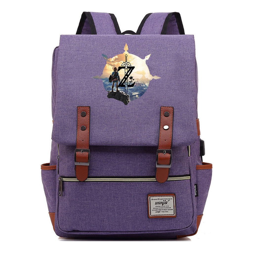 Game Tear Print Of The Kingdom Of Zelda Youth Primary And Secondary School Student Backpack Usb Men's And Women's Leisure Backpack