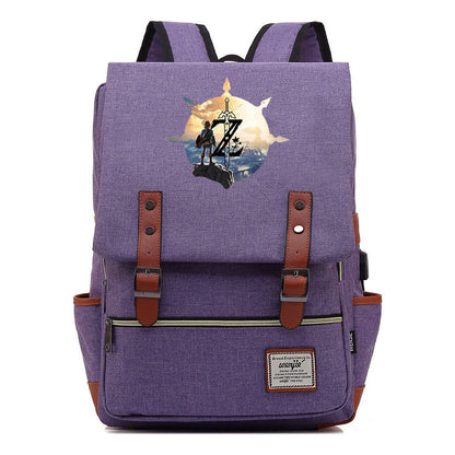 Game Tear Print Of The Kingdom Of Zelda Youth Primary And Secondary School Student Backpack Usb Men's And Women's Leisure Backpack