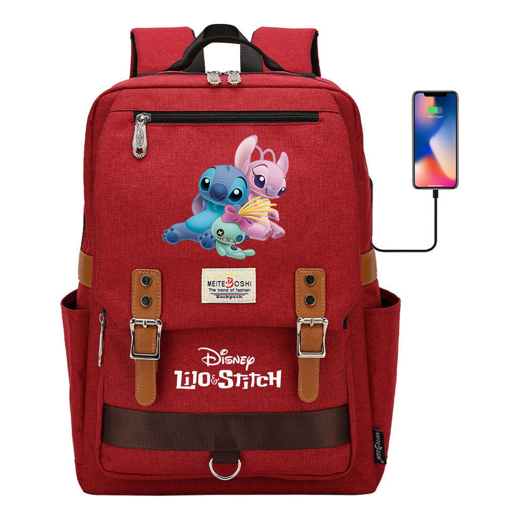 Anime Star Baby Stitch Printed Youth Student School Bag Casual Magnetic Buckle Backpack