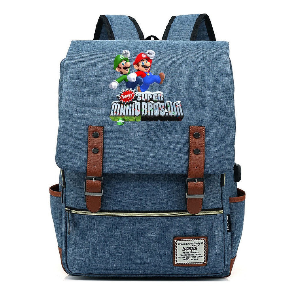 Game Super Mario Youth Student Backpack Usb Casual Backpack